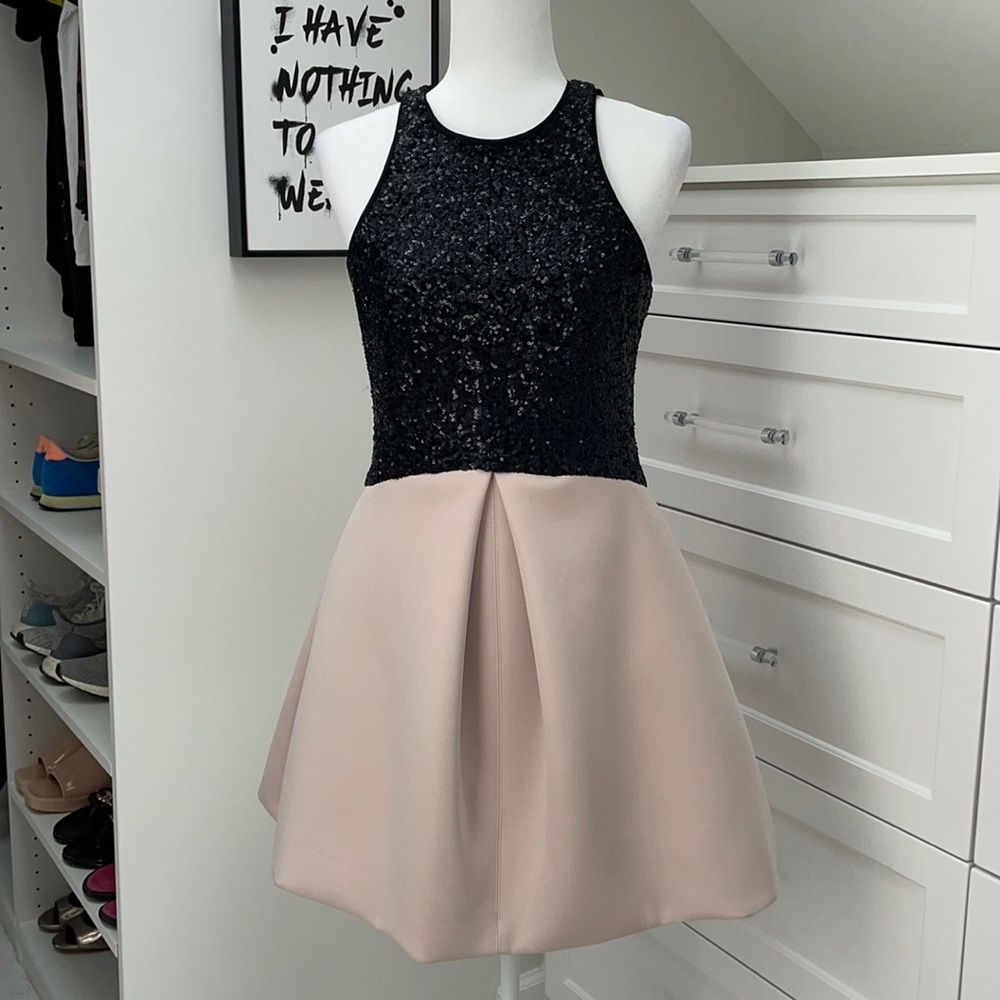Halston Heritage evening dress, black and beige, size 4